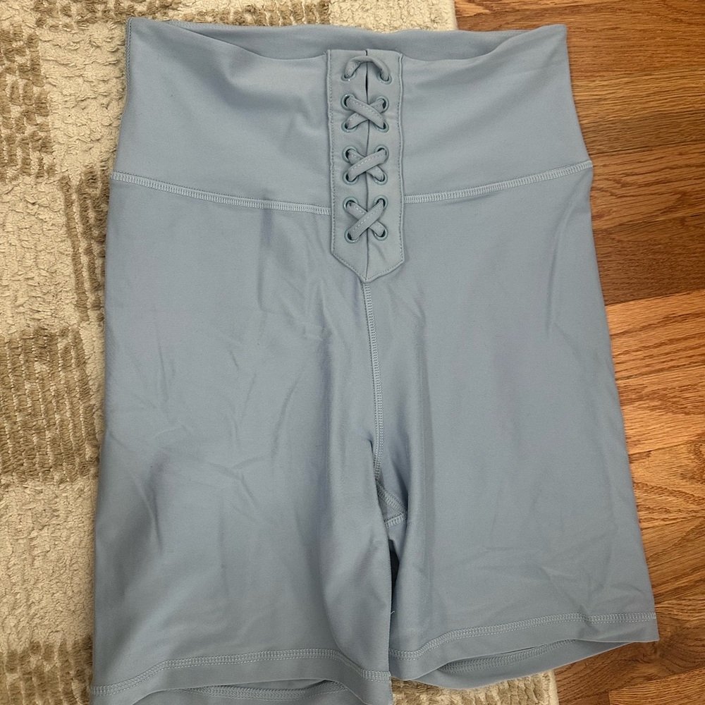 WeWoreWhat High-Waisted Lace-Up Light Blue Shorts